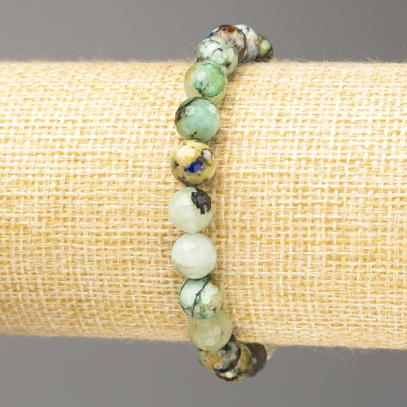 Bracelet with natural chrysocolla and faceted lapis lazuli bead, 8 mm diameter, 18 cm length (stretch)