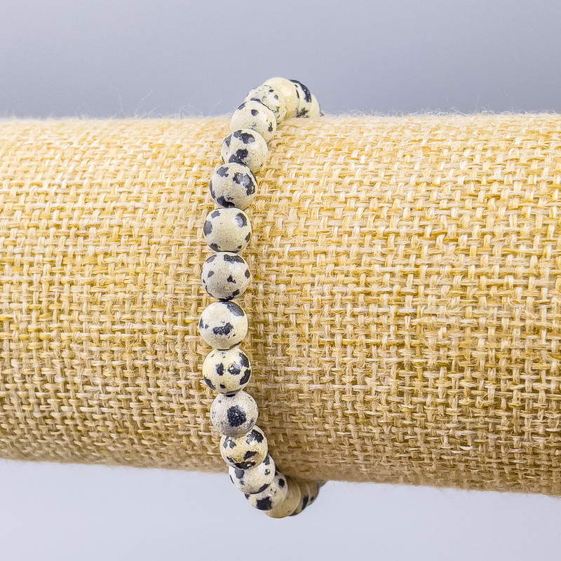 Dalmatian Jasper Bracelet (acrylic beads) smooth beads, 6 mm diameter, 18 cm length (stretch)