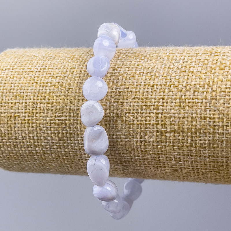 Blue Agate Bracelet, Natural Stone, Faceted Beads, 10x8 mm, Circumference 18 cm ± (stretch)