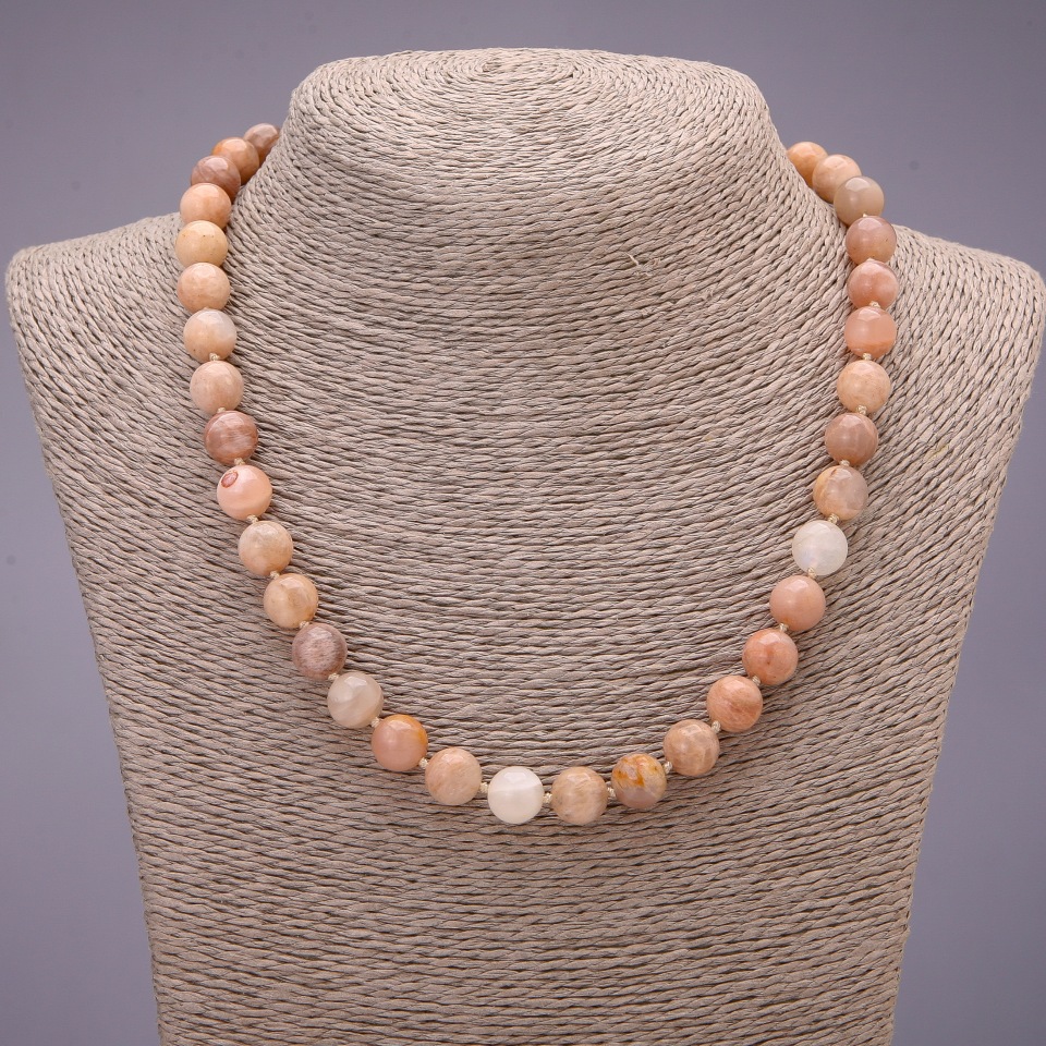 Natural Selenite Bead Necklace, Smooth Beads, 10 mm Diameter, 45 cm Length
