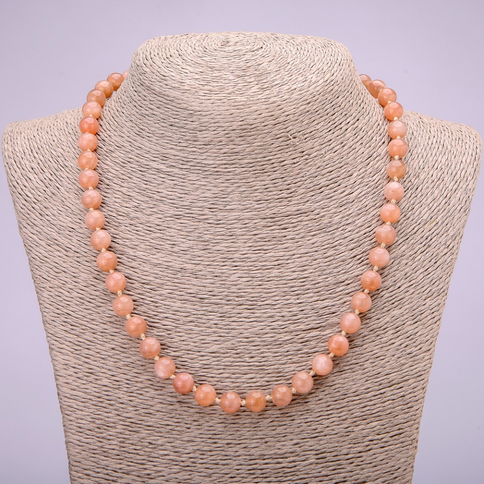 Natural selenite necklace with smooth beads, 8 mm diameter, 48 cm length