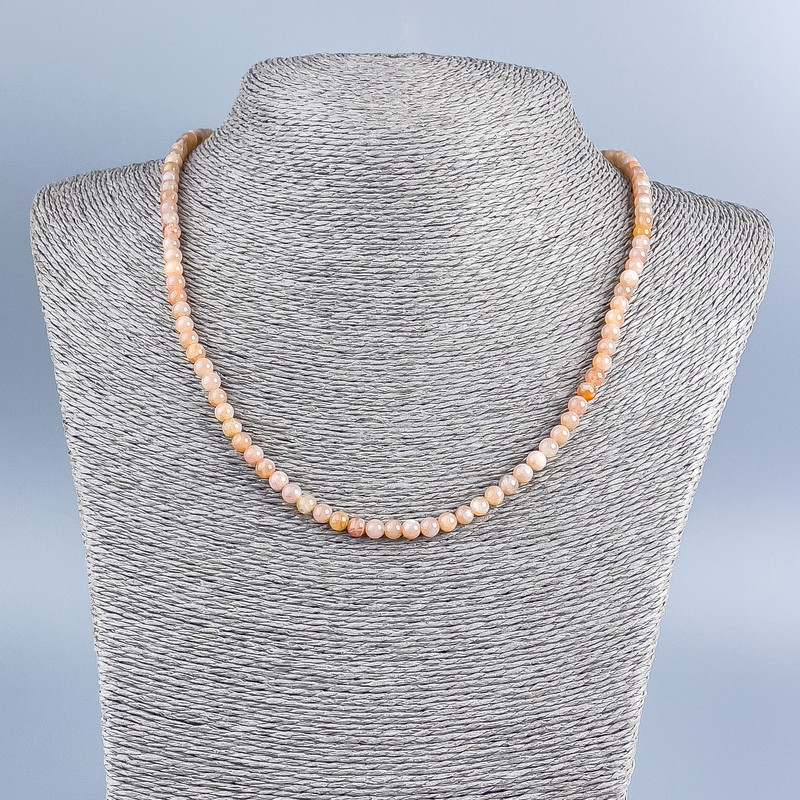 Natural stone selenite necklace with smooth beads, 4.5 mm diameter, 48 cm length +