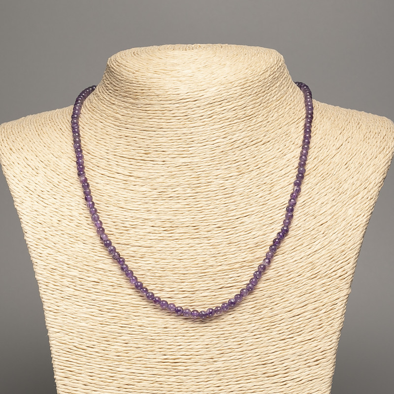 Natural Amethyst Necklace with Smooth Beads, 4 mm Diameter, 48 cm Length
