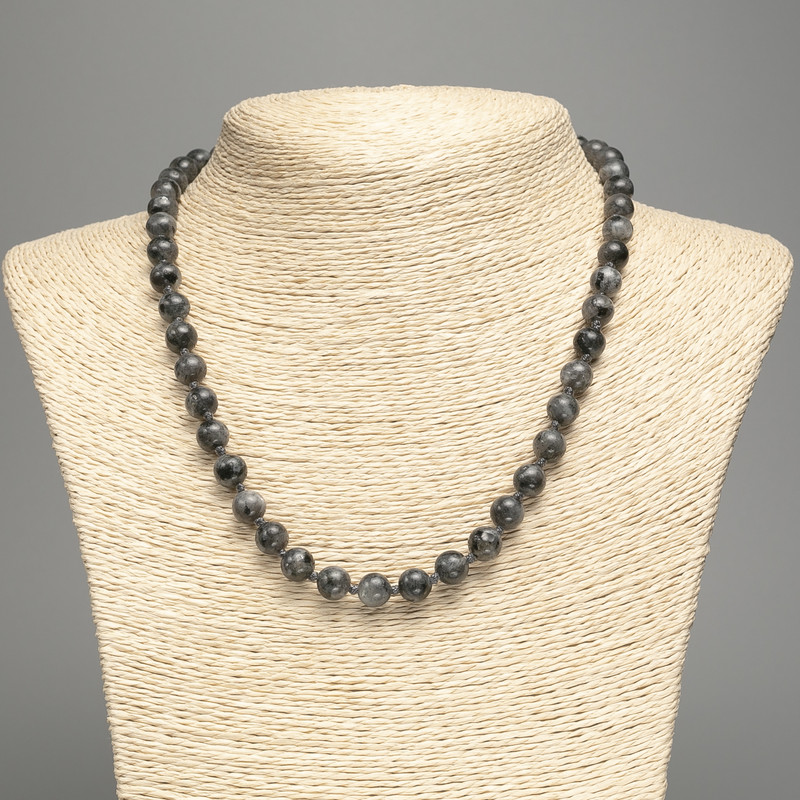 Necklace Black Labradorite (synthetic acrylic) smooth beads, 8 mm diameter ±, length 49 cm ±