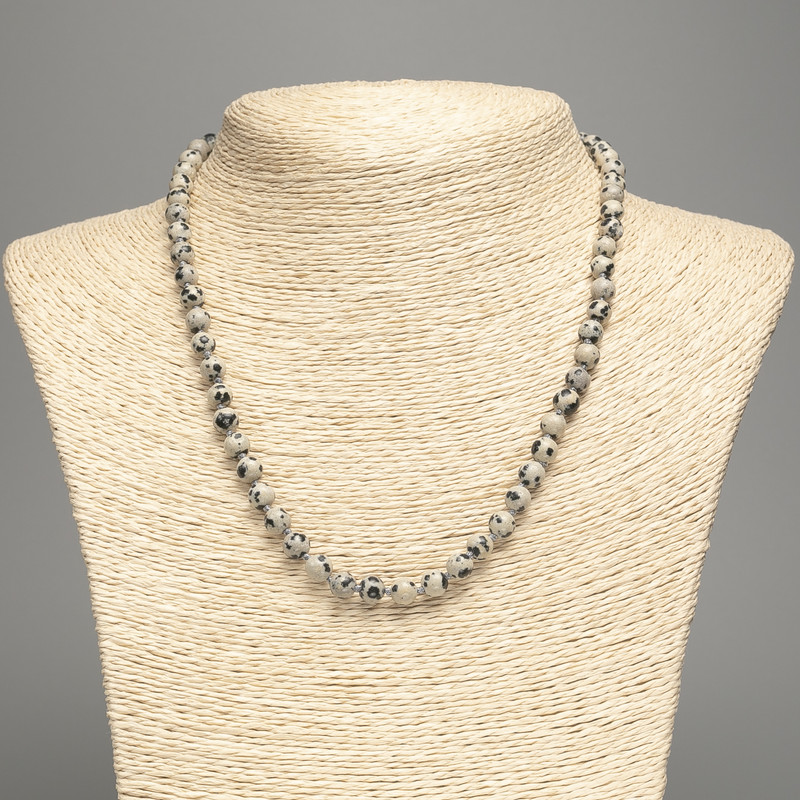 Dalmatian Jasper Necklace (Acrylic) Smooth Beads, 6mm Diameter, 48 cm Length