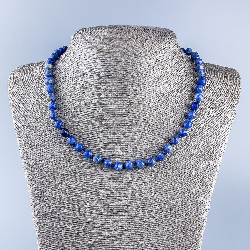 Sodalite Natural Stone Necklace, Faceted Round Beads, 7mm Diameter, 48cm Length +/-