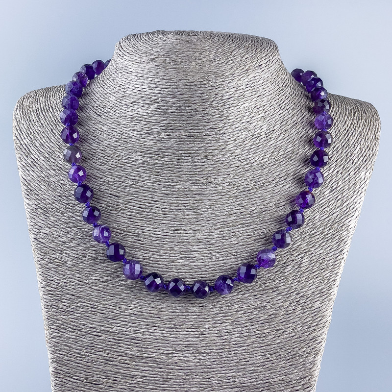 Natural Amethyst Necklace, Faceted Bead, 9 mm Diameter, 48 cm Length