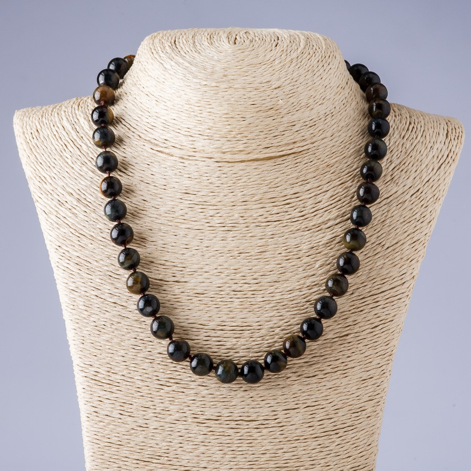 Hawk's Eye Necklace with Smooth Beads 10mm 50cm