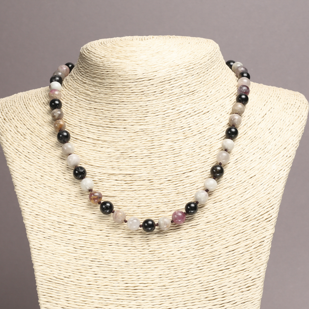 Natural Tourmaline Beaded Necklace with Smooth Beads, 8 mm Diameter (±), Length 45 cm+