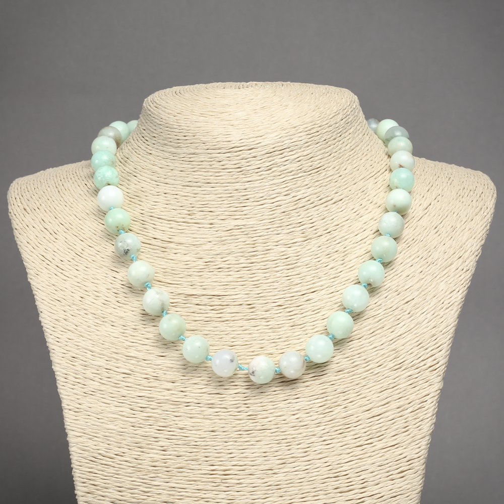Natural Larimar stone necklace with smooth beads, 10 mm diameter, 45 cm length
