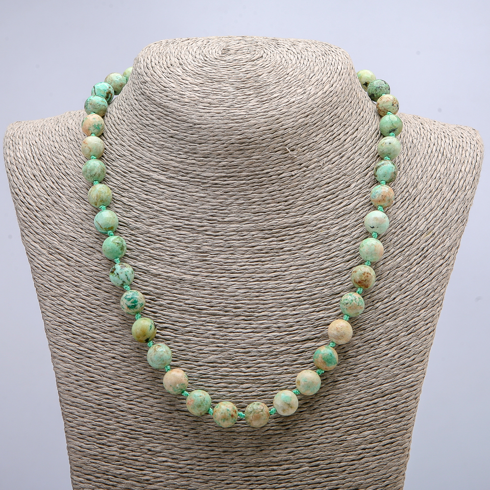 Natural amazonite necklace, smooth beads, 10 mm diameter, 46 cm length +