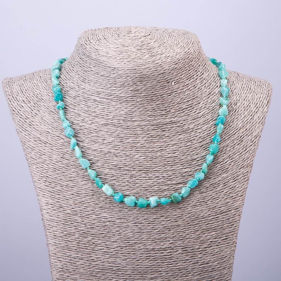 Amazonite Necklace with Granulation, Bead Diameter 5-7 mm, Length 47 cm