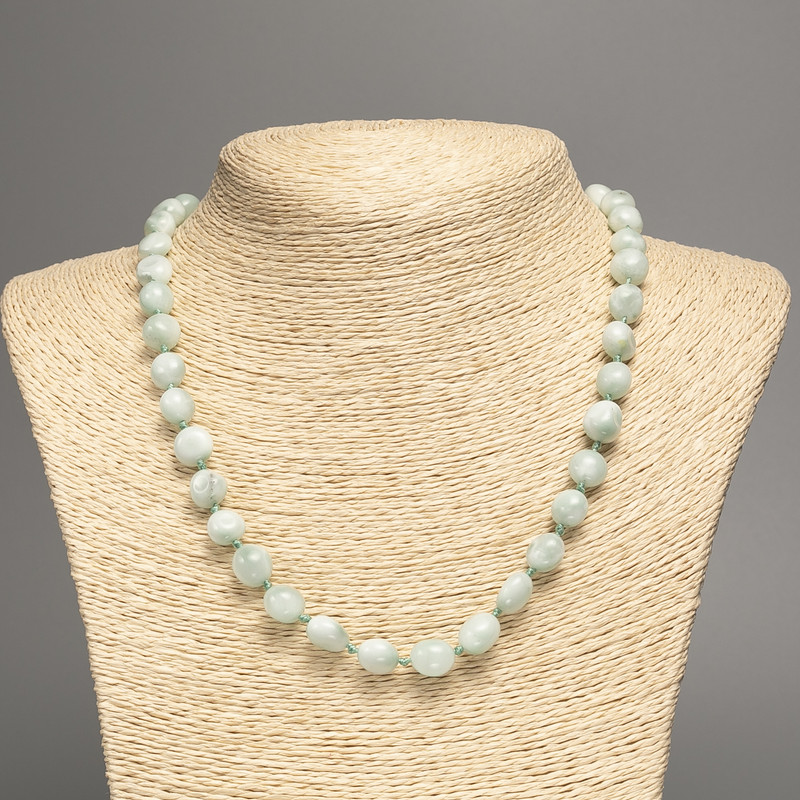 Necklace with natural green Angelite, faceted, bead diameter 10×9 mm ±, length 49 cm ±
