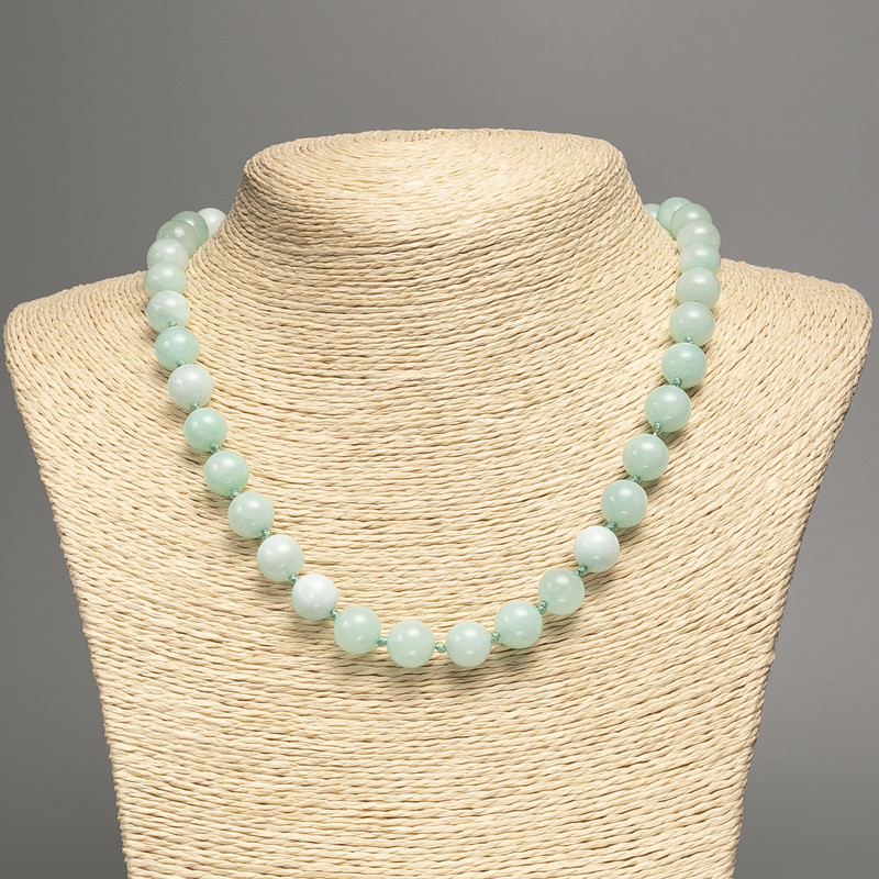 Larimar natural stone necklace, smooth beads, diameter 10 mm ±, length 49 cm ±
