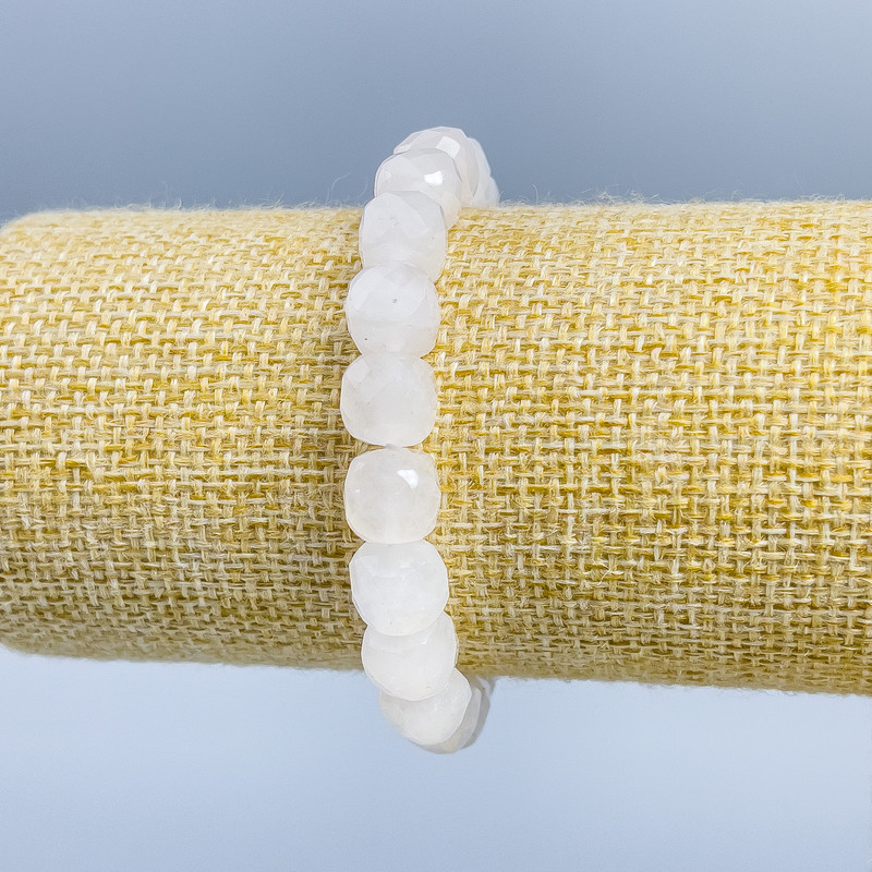 Bracelet Rock Crystal Natural Stone Faceted Cube, 9x9 mm, 18 cm (Stretch)