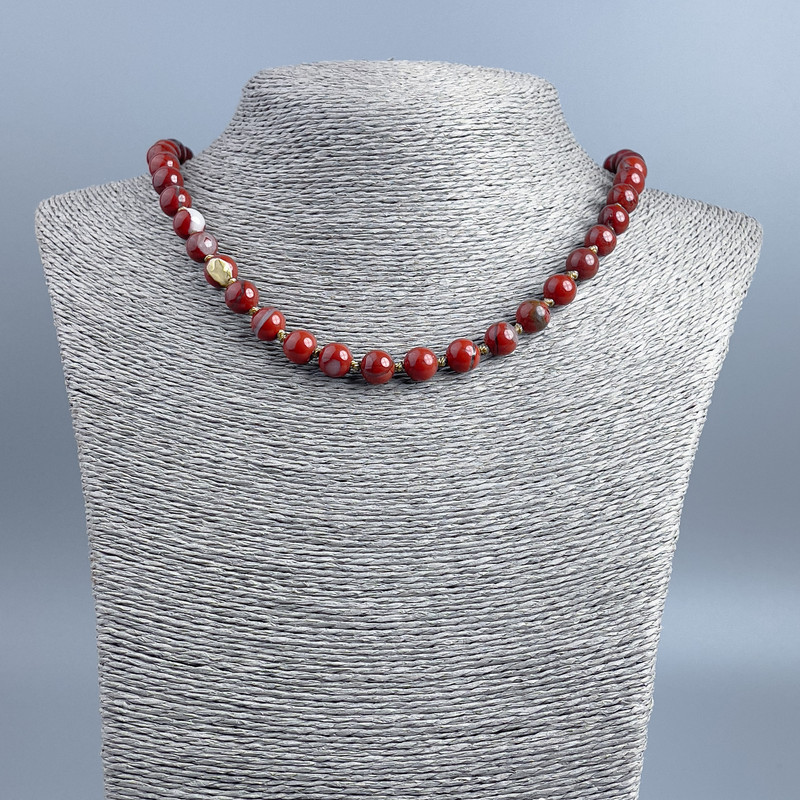 Necklace of Red Jasper, smooth round beads, 8± mm diameter, length 48 cm