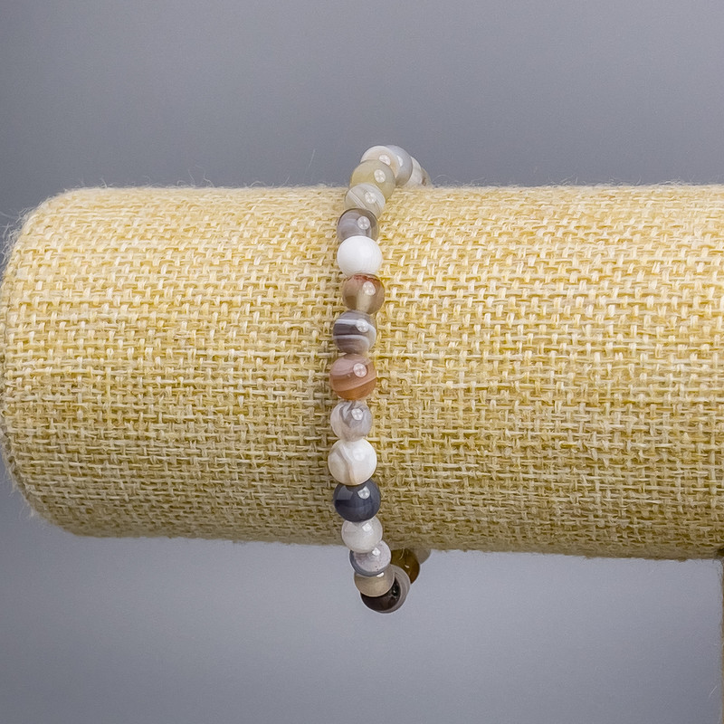Botswana Agate Natural Stone Bracelet — Smooth Beads, 6 mm Diameter, 18 cm Length, Stretch