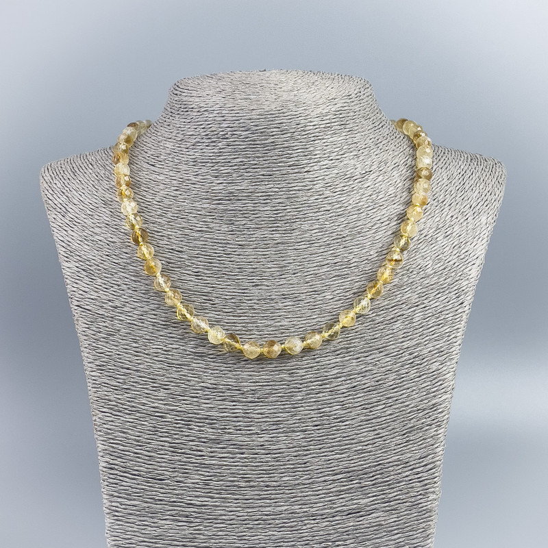 Natural citrine gemstone necklace with a faceted bead, 6.5 mm diameter, length 48 cm