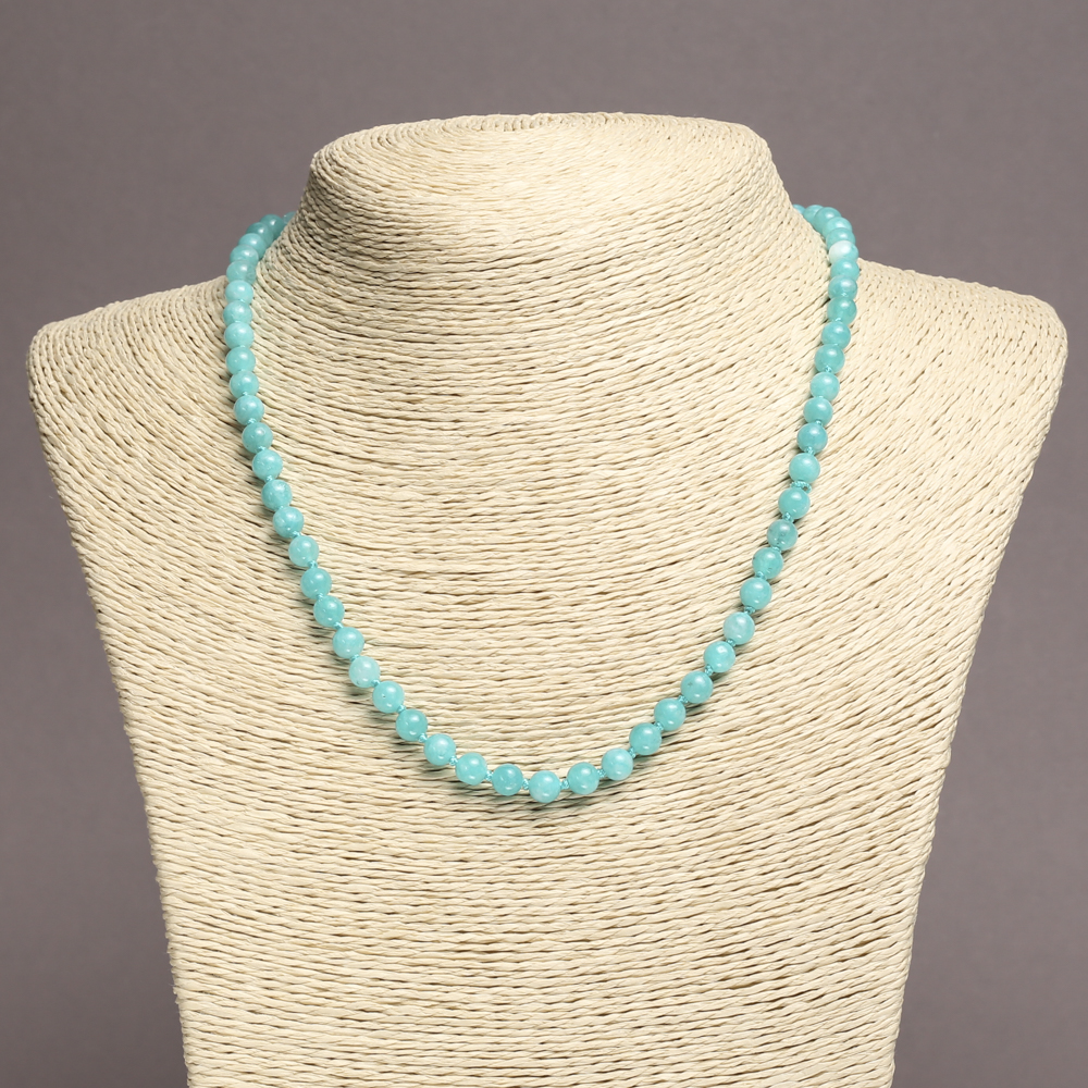 Aquamarine natural stone necklace with smooth beads, 6mm diameter, 45cm length