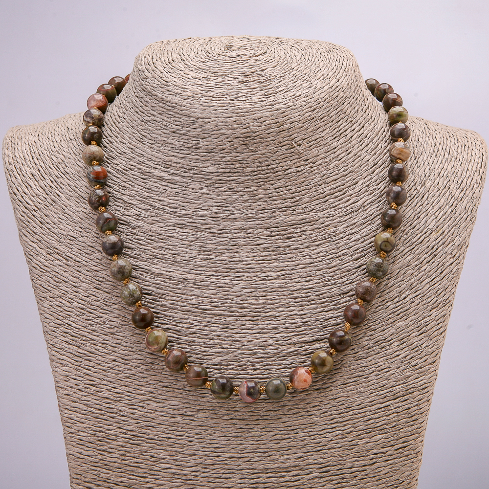 Picasso Jasper natural stone necklace, smooth bead, 8mm diameter, 45cm length +