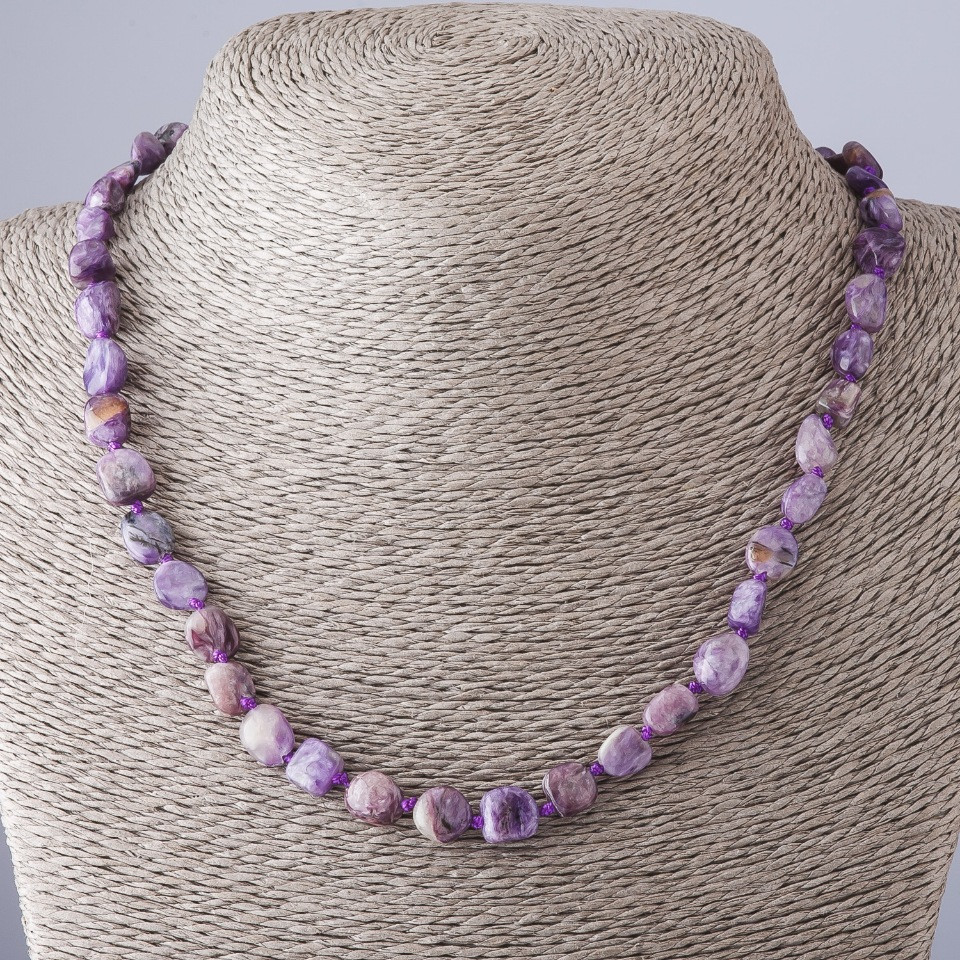 Charoite Stone Faceted Beads, length 48 cm, diameter 6–9 mm