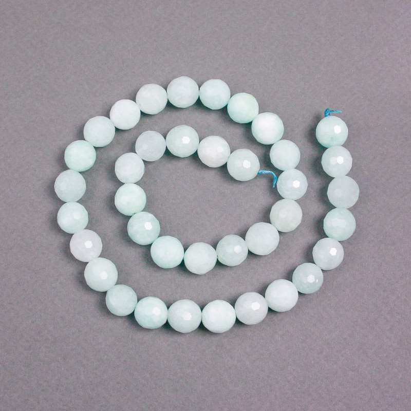 Angelite natural stone faceted beads on a thread, 10 mm diameter +-, length 38 cm +