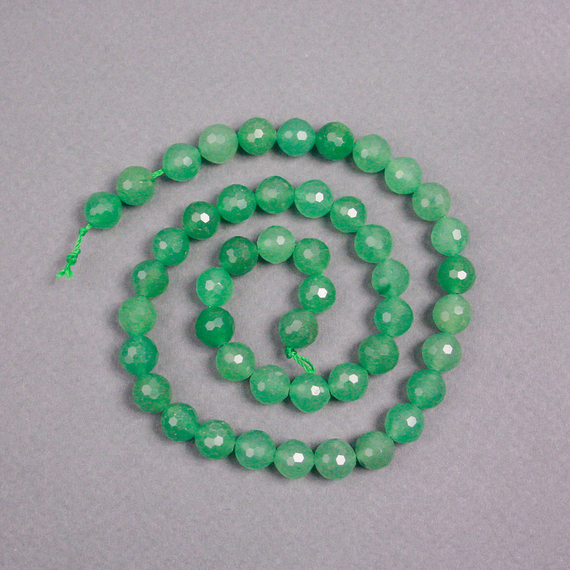 Nephrite beads on a thread, natural stone, faceted ball bead, diameter 8mm+-, length 39cm+