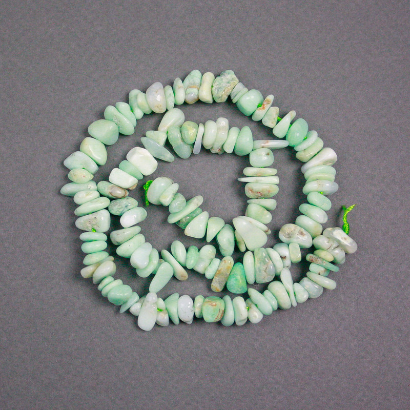 Beads on a thread, Amazonite natural stone chip, diameter 11x7x4 mm, length 39 cm