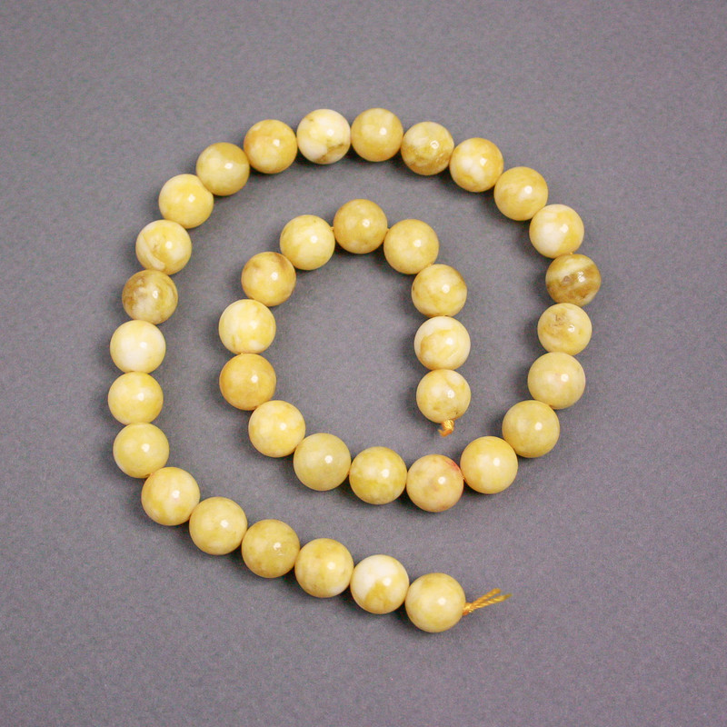 Beads on a Thread Yellow Jadeite Smooth Sphere Beads, 10 mm Diameter, 38 cm Length