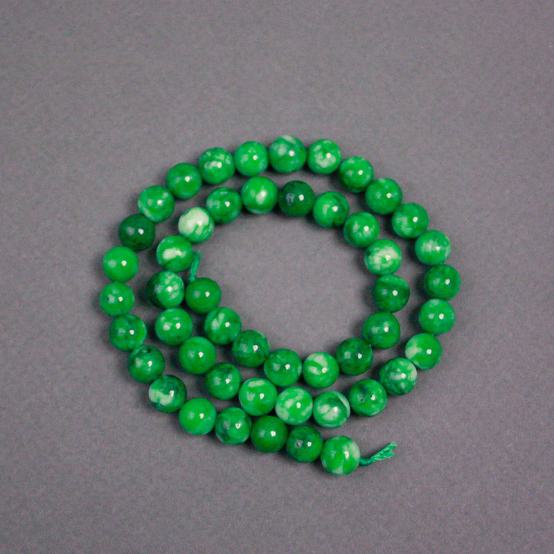 Chrysoprase Beads on Thread, Smooth Round Bead, 6.5 mm Diameter, 38 cm Length