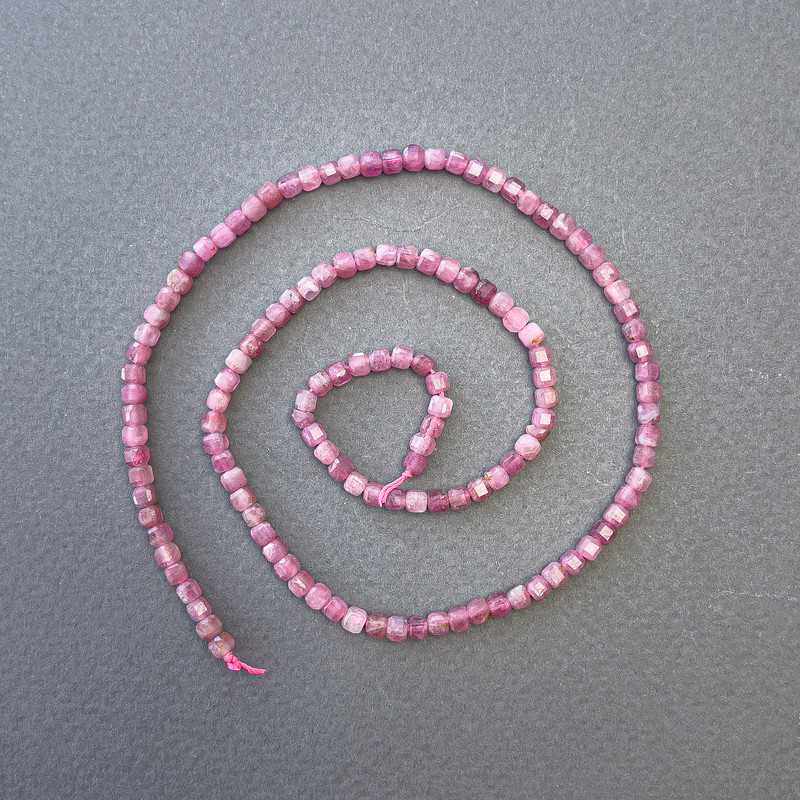 Beads on thread, natural tourmaline cube beads, diameter 3×3 mm ±, length 40 cm+