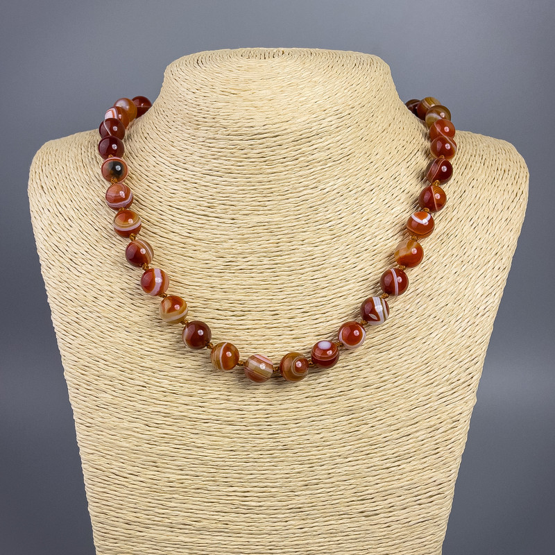 Necklace with natural carnelian beads, faceted oval 8x12 mm, length 49 cm+