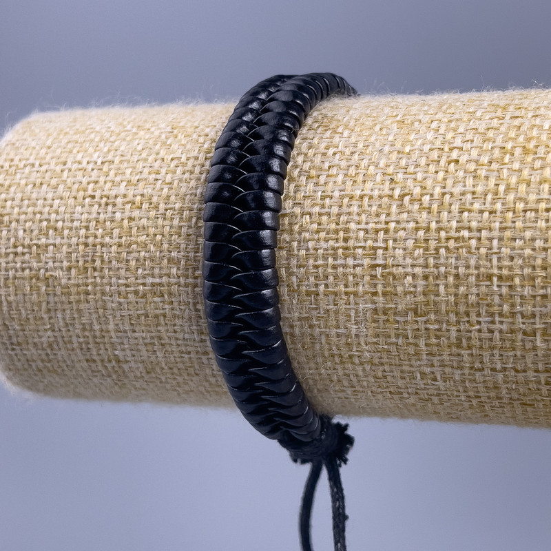 Bracelet, length 18-25 cm, thickness 11 mm, eco-leather, black, with a buckle