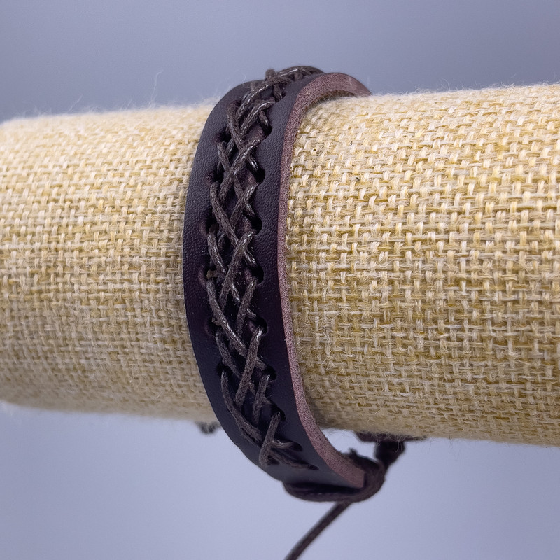 Bracelet, length 18-25 cm, thickness 14 mm, eco-leather, brown color, with a drawstring closure