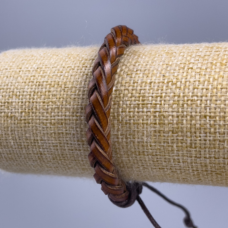 Bracelet, length 18-25 cm, thickness 7 mm, eco-leather, light brown color, with adjustable clasp