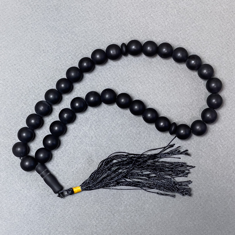 Shungite Prayer Beads (Synthetic) Smooth Beads 12 mm Diameter, 33 Beads, with Shungite Inserts