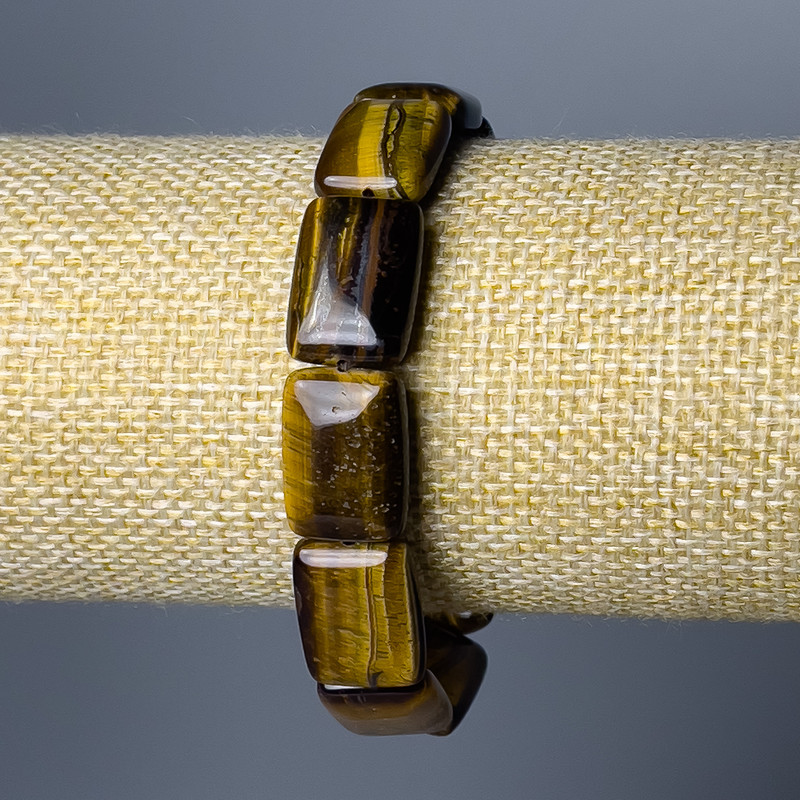 Tiger's Eye Bracelet natural stone rectangular link, 13x18 mm, length 18 cm (stretch)
