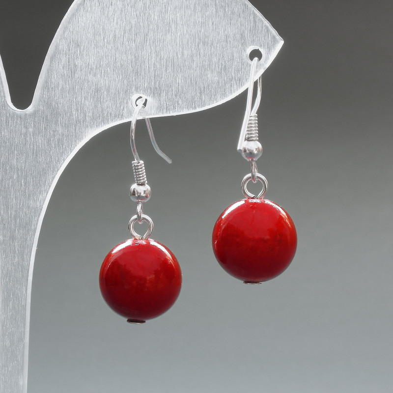 Coral Earrings (pressed) Smooth Bead, diameter 12mm±, length 33mm±