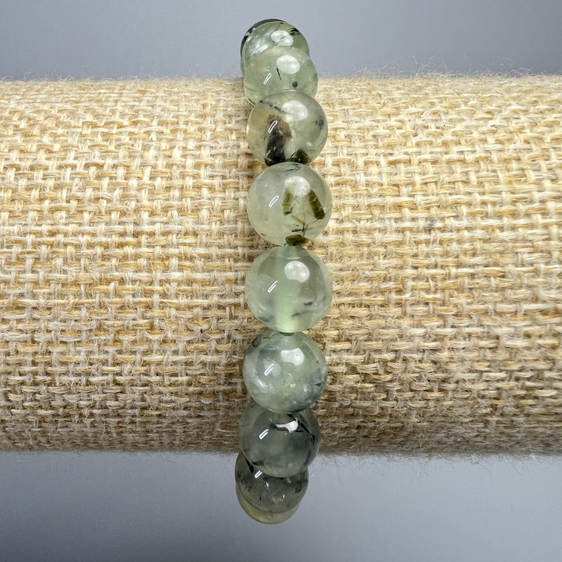 Prehnite bracelet with natural stone smooth beads, 8 mm diameter, 18 cm length (stretch)