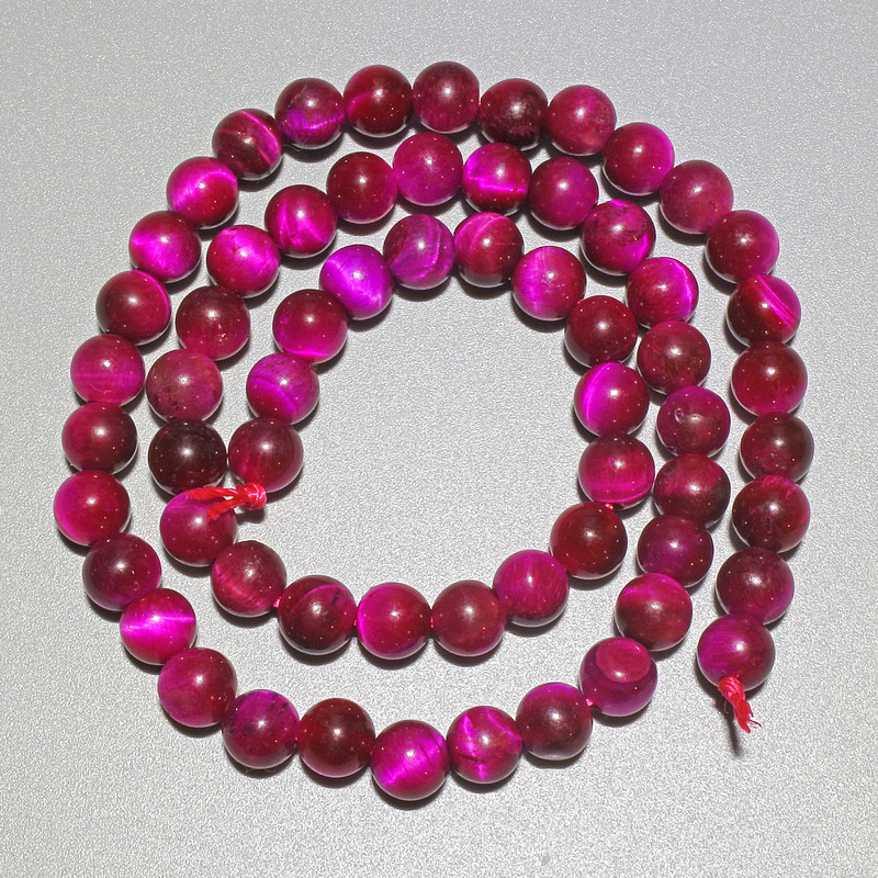 Raspberry Cat's Eye Beads, natural stone, smooth round beads, diameter 6.5 mm, length 38 cm ± on a thread