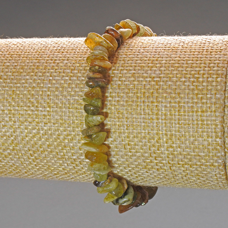 Grossular Bracelet (Green Garnet) Natural Stone Chip, Diameter 7x3 mm, Length 18 cm (Stretch)