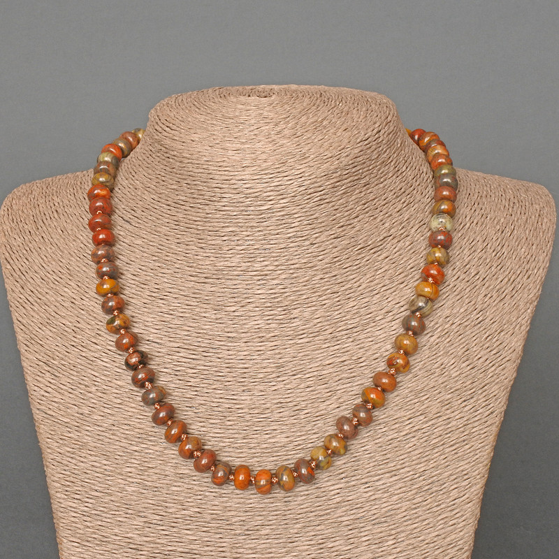 Necklace Picasso Jasper, natural stone, smooth rondel, diameter 8×5 mm, length 47 cm